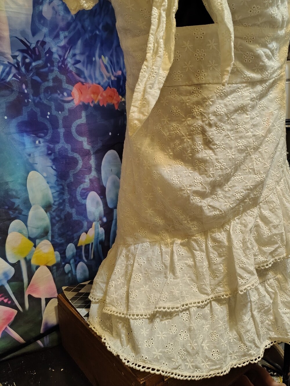NWT Fashion Nova Eyelet Ruffled Skirt Off-Shoulder Mini Dress Pure White Size M - Picture 9 of 16